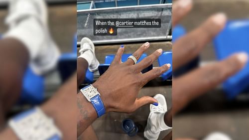 Dwyane Wade flaunts his blue Cartier watch and nail polish in an Instagram story