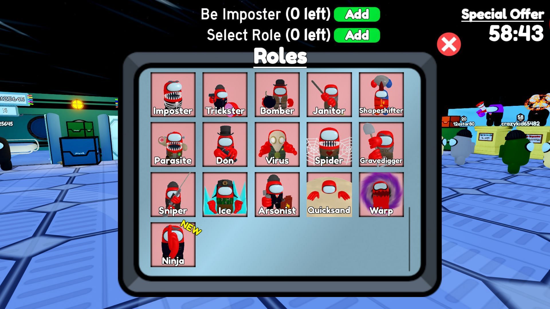 Select any roles in Imposters and Roles (Image via Roblox)