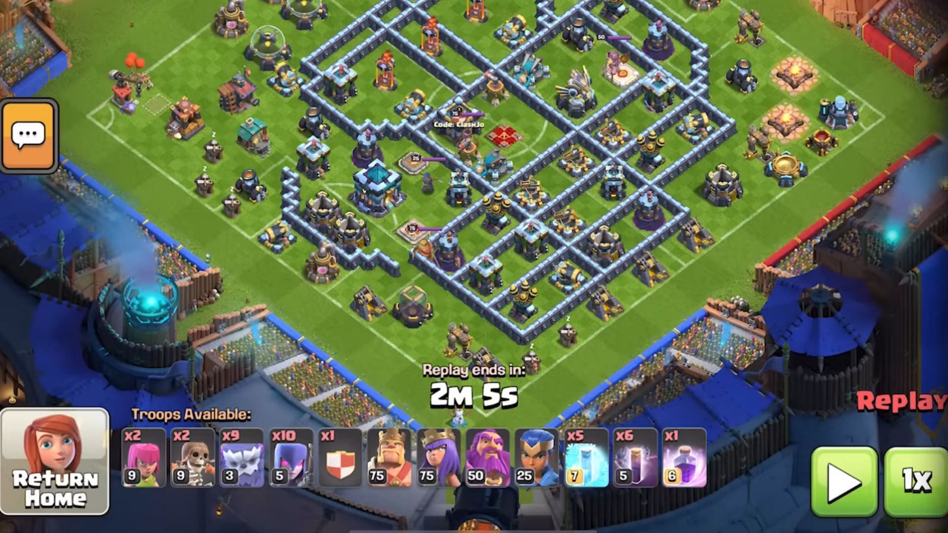 Army composition of Town Hall 13 Yeti Witch Bats Spam attack strategy in Clash of Clans (Image via Supercell)