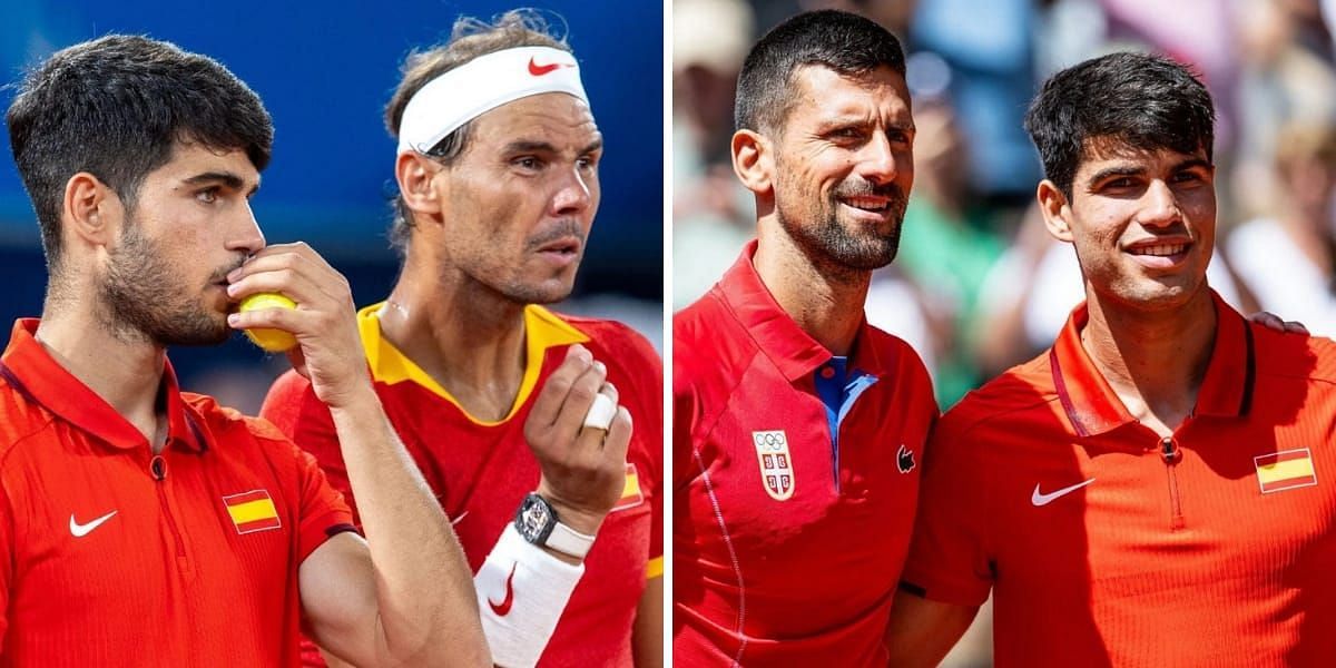 Carlos Alcaraz with Rafael Nadal (L) &amp; Novak Djokovic (R) (Image source: GETTY)