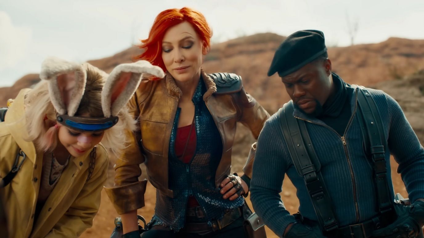 Ariana Greenblatt as Tiny Tina, Cate Blanchett as Lilith, and Kevin Hart as Roland in a still from the film (Image via Lionsgate Movies / YouTube)