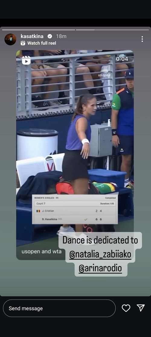 Screen grab of Daria Kasatkina's Instagram story