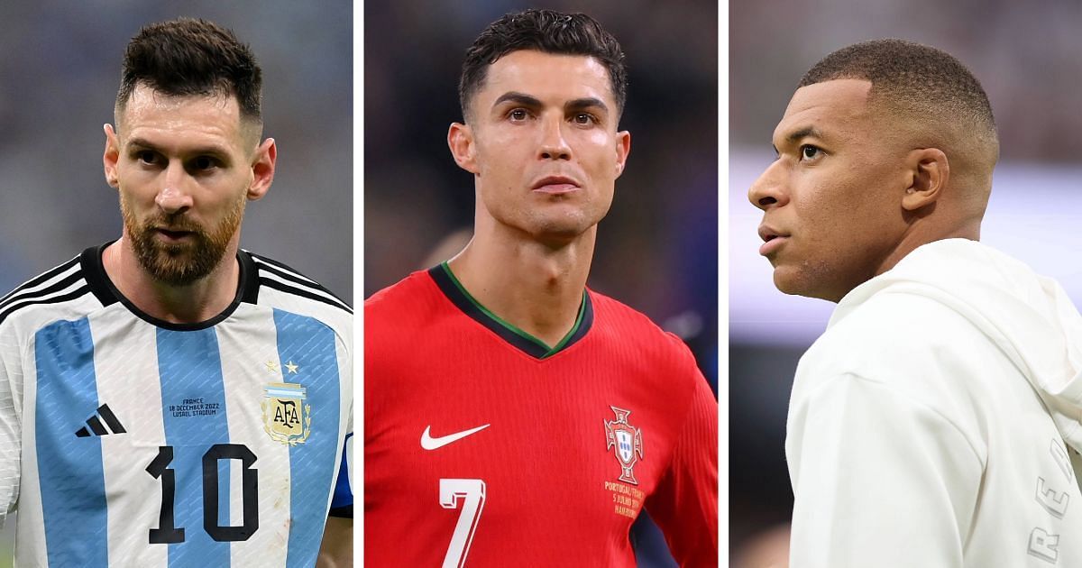 Lionel Messi, Cristiano Ronaldo and Kylian Mbappe (image via Getty)