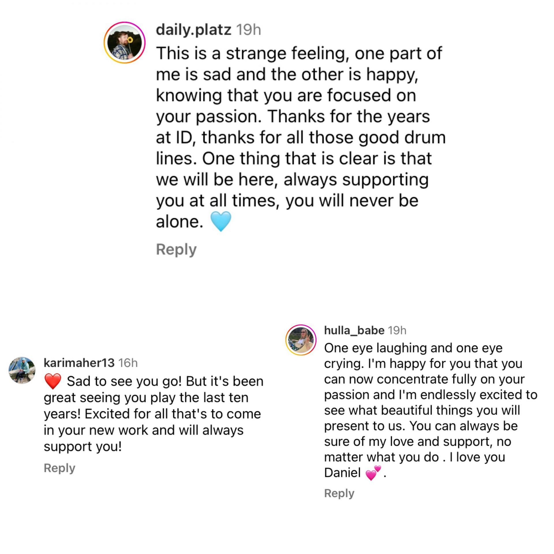 Comments on Daniel Platzman&#039;s post (Image via @danielplatzman/Instagram)