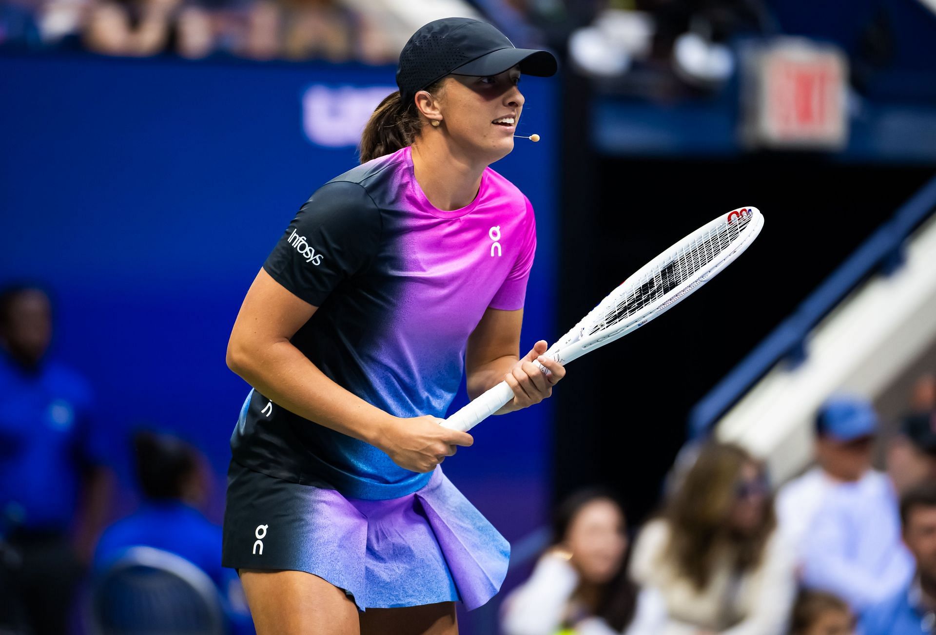 Iga Swiatek during an exhibition event ahead of the US Open (Source: Getty)