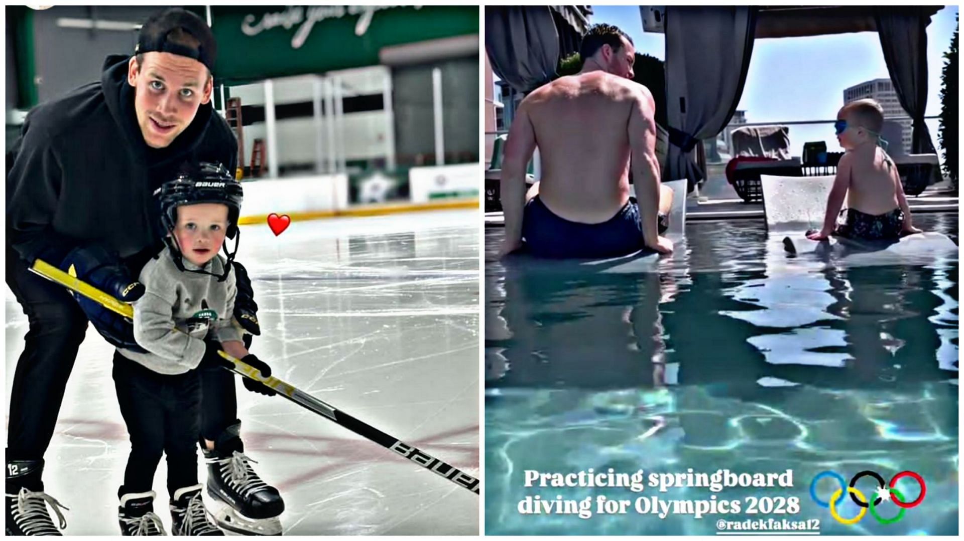 Radek Faksa and three-year-old son Eliott adorably practice for Olympics 2028