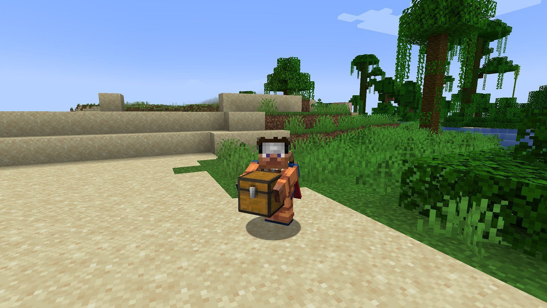 A player carrying a chest around (Image via Mojang)