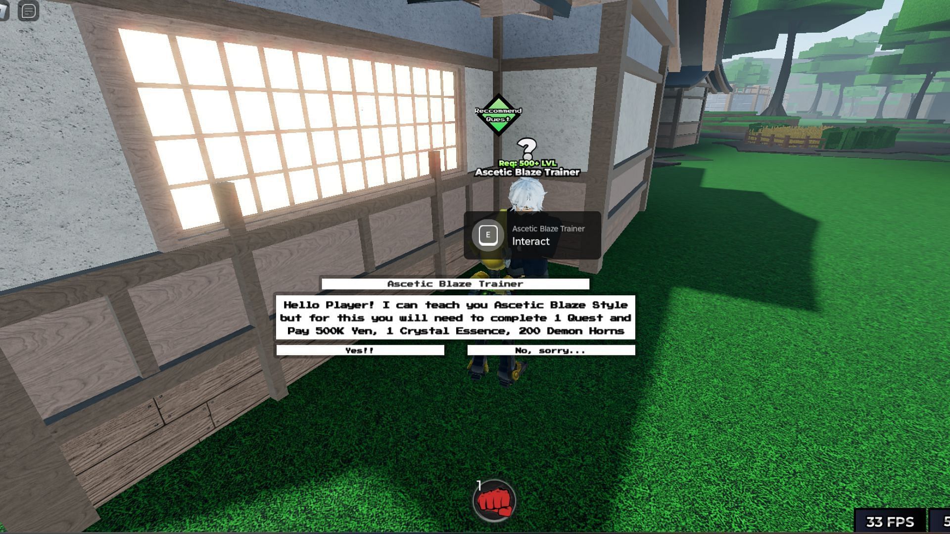 Use Crystal Essence to learn the Ascetic Blaze Fighting Style (Image via Roblox)