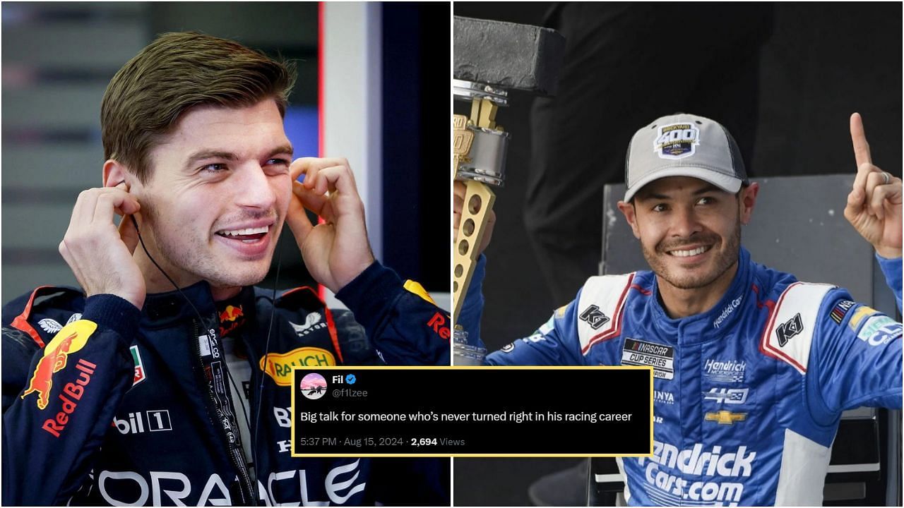 Kyle Larson and max Verstappen. Credit: Getty Images. Fan calling Larson out: Courtesy: (x.com/f1lzee)