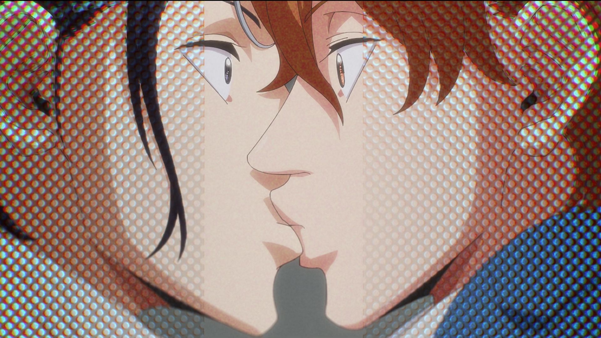 Jin and Giichi&#039;s accidental kiss (Image via Studio Deen)