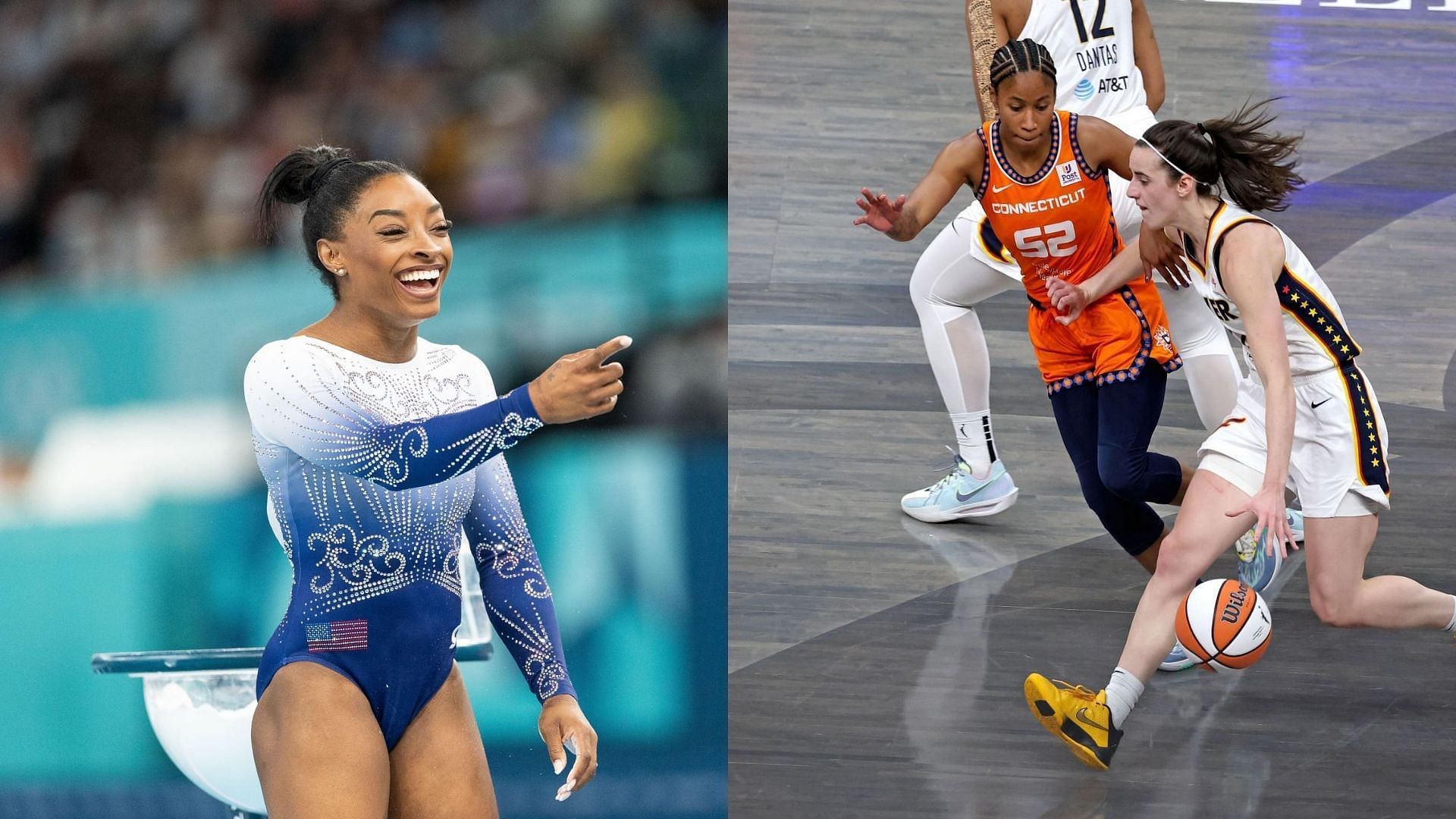 Simone Biles attends Indiana Fever vs Connecticut Sun Game (Images via Getty)