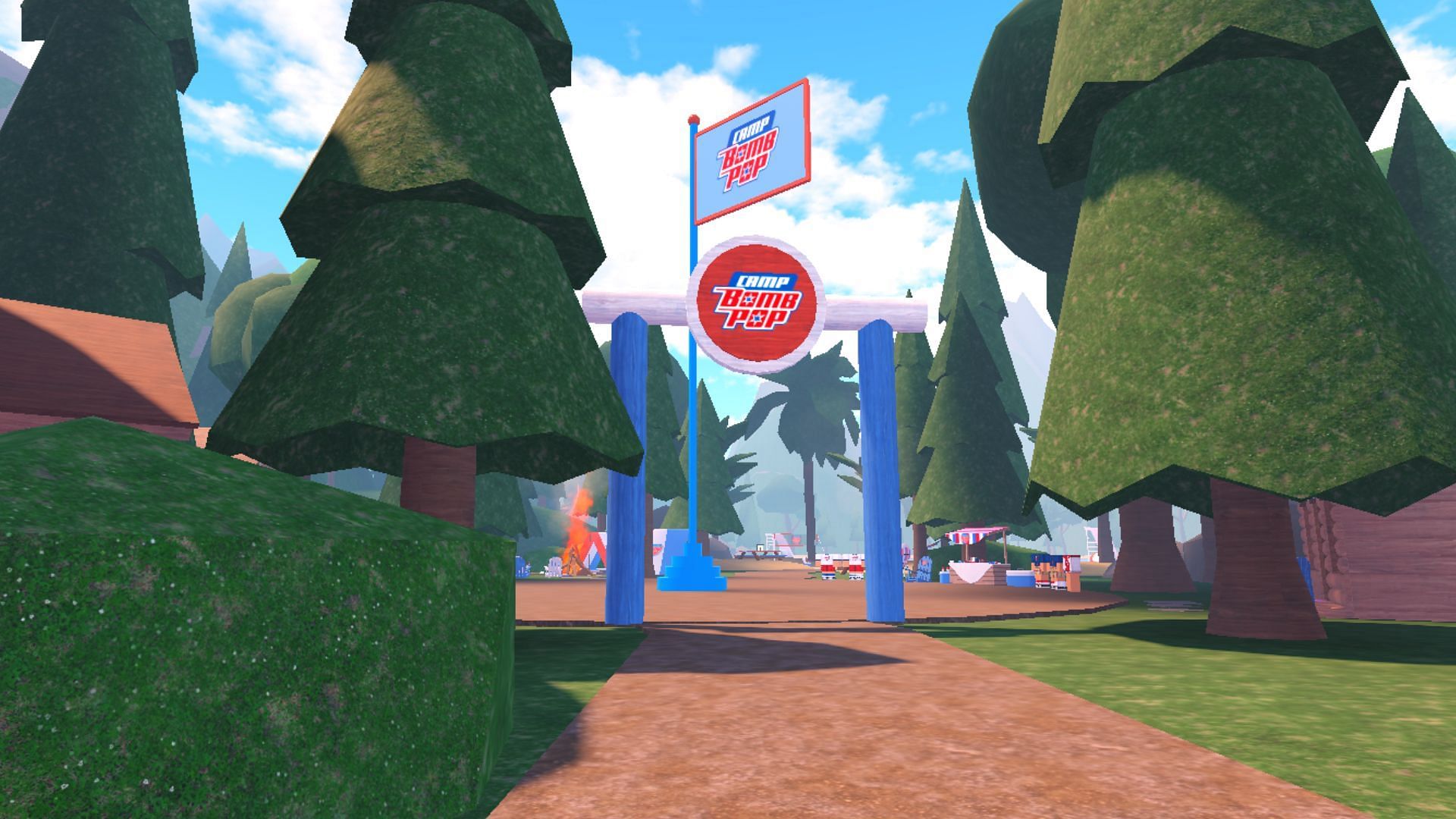 Follow the markers and enter the Bomb Pop camp in the game (Image via Roblox)