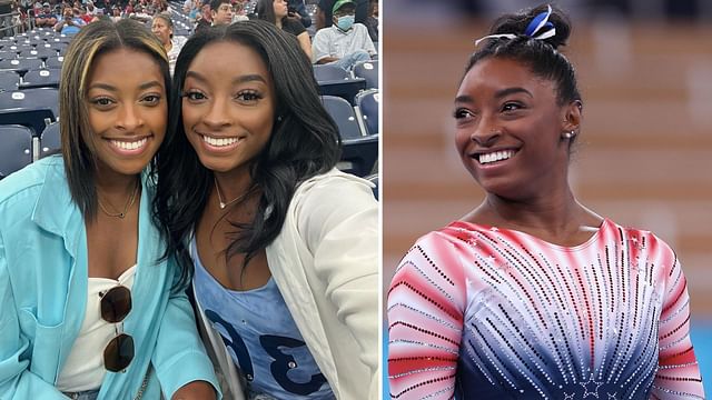 Simone Biles and Adria Biles (Image via Instagram/simonebiles) and Simone Biles at Tokyo Olympics 2020 (Image via Getty)