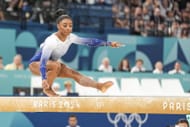Simone Biles during the Women's Balance Beam Final at Bercy Arena - Getty Images