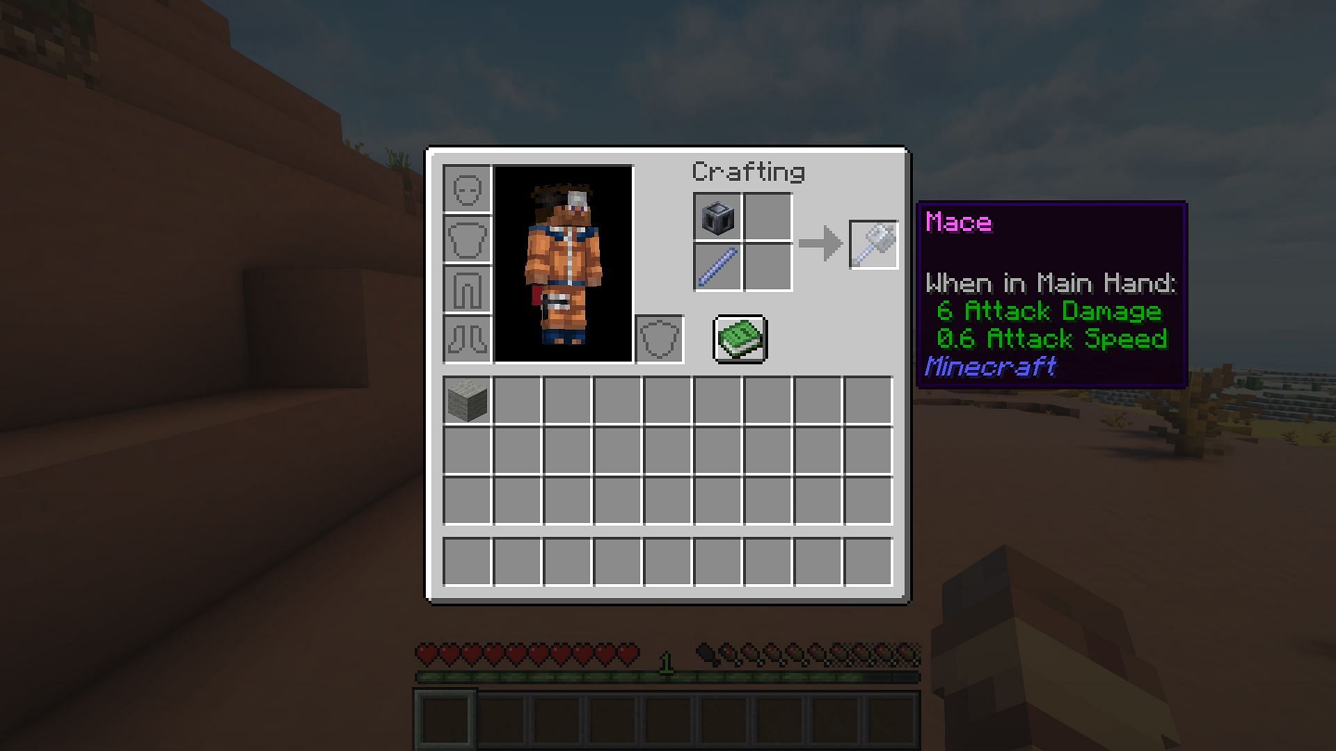 The crafting recipe for a mace (Image via Mojang)