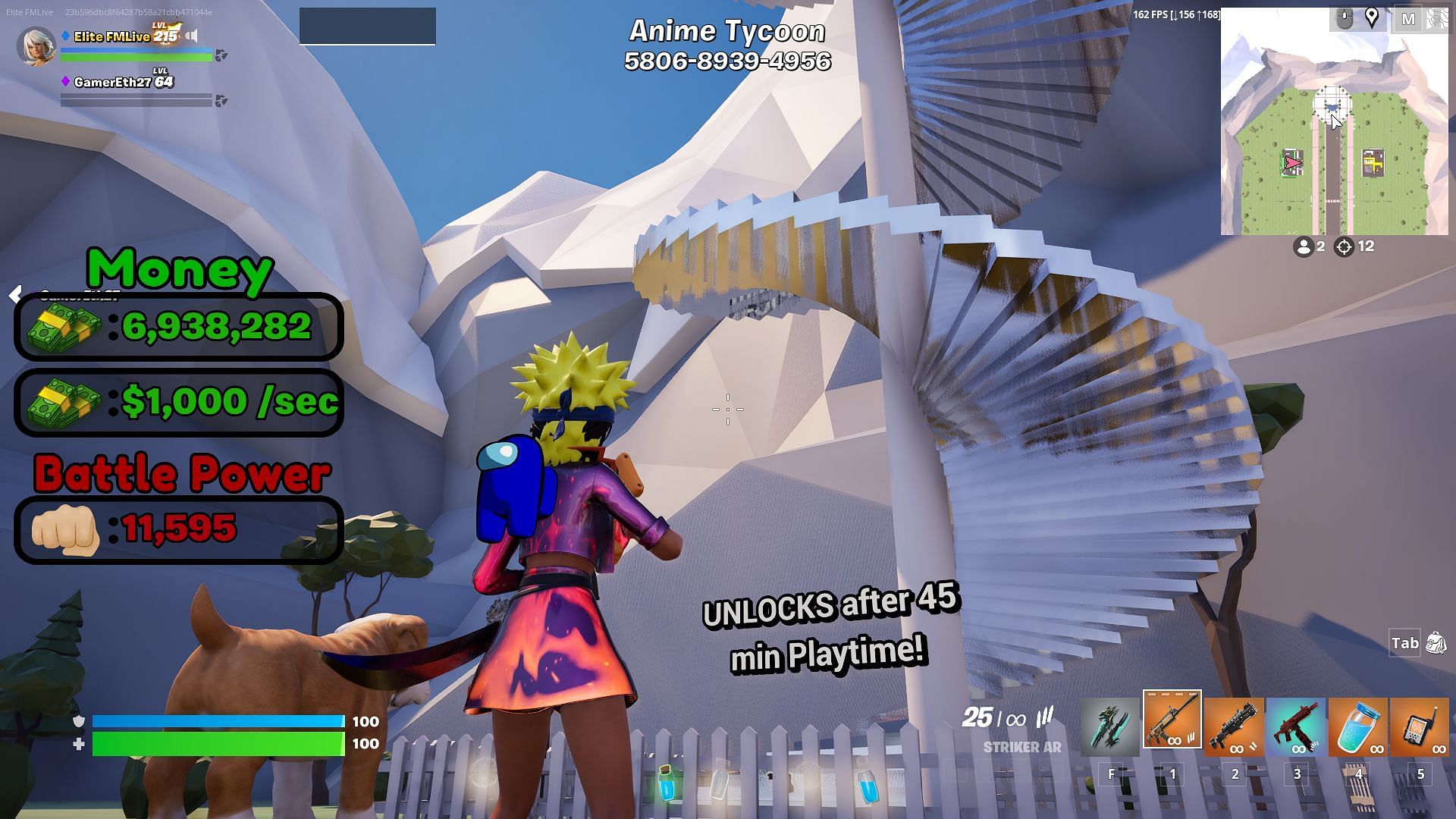 Complete forty-five minutes in-game to unlock the powerups on top of the staircase (Image via Epic Games)