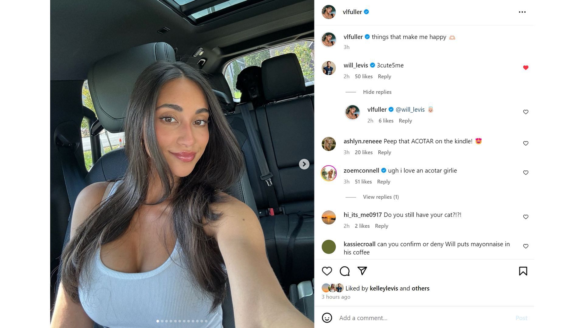 Will Levis comments on girlfriend Victoria Fuller&#039;s cute post on social media [Image credit: @vlfuller IG]