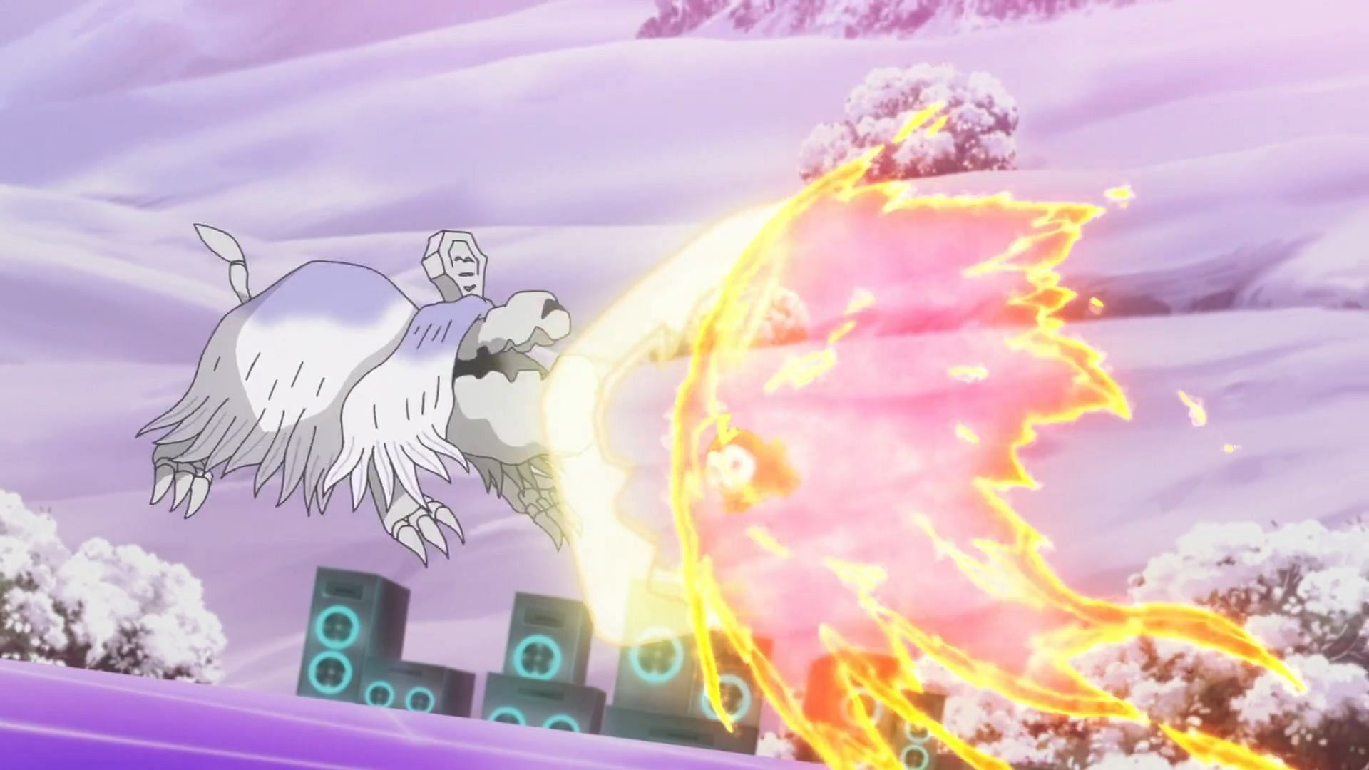 Houndstone and Fuecoco clash in Pokemon Horizons Episode 61 (Image via The Pokemon Company)