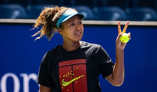 Naomi Osaka hitting the practice courts ahead of the 2024 US Open (Image via Getty)