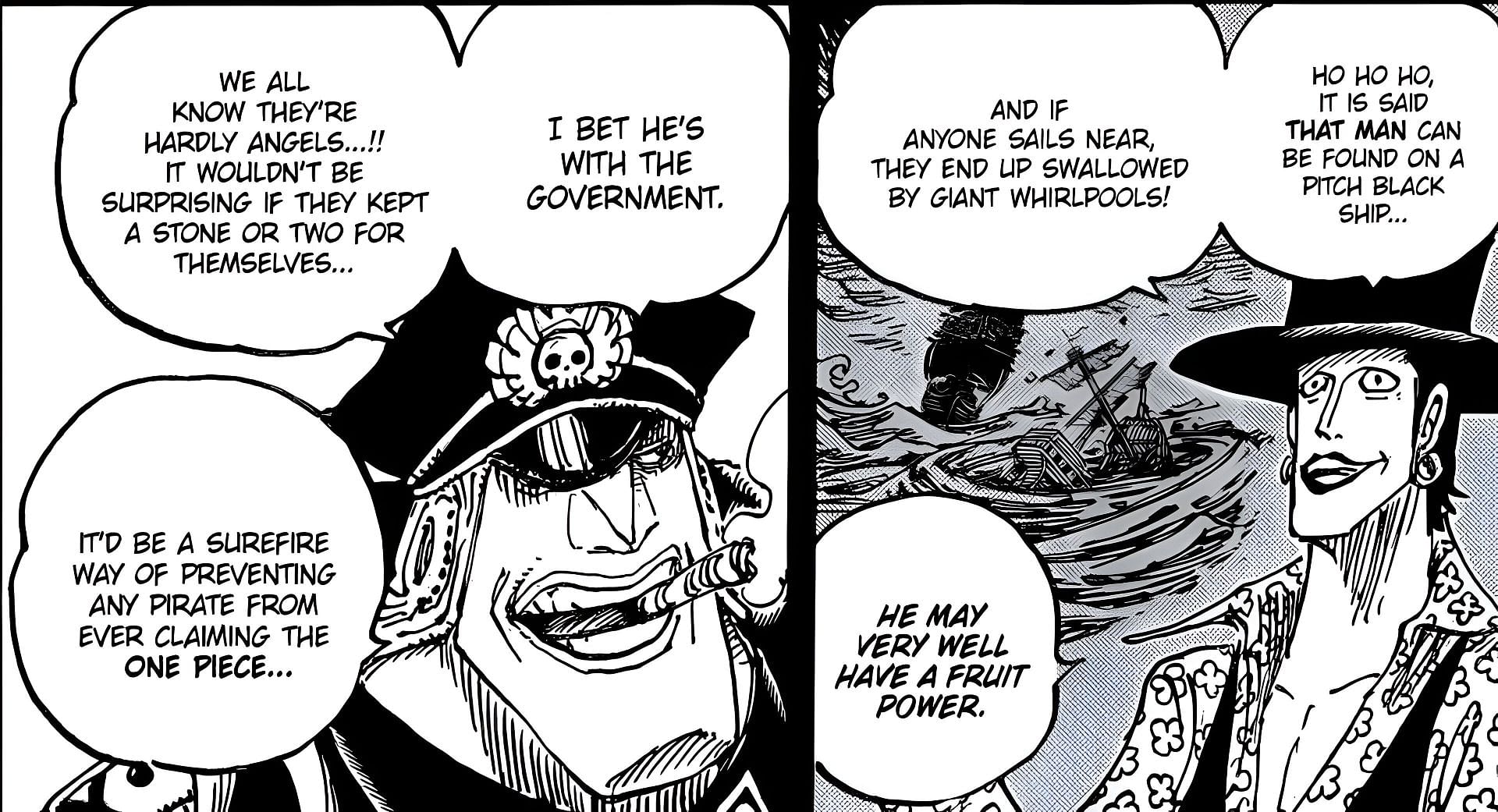 The Blackbeard Pirates mentioning the man marked by the flames (Image via Shueisha)