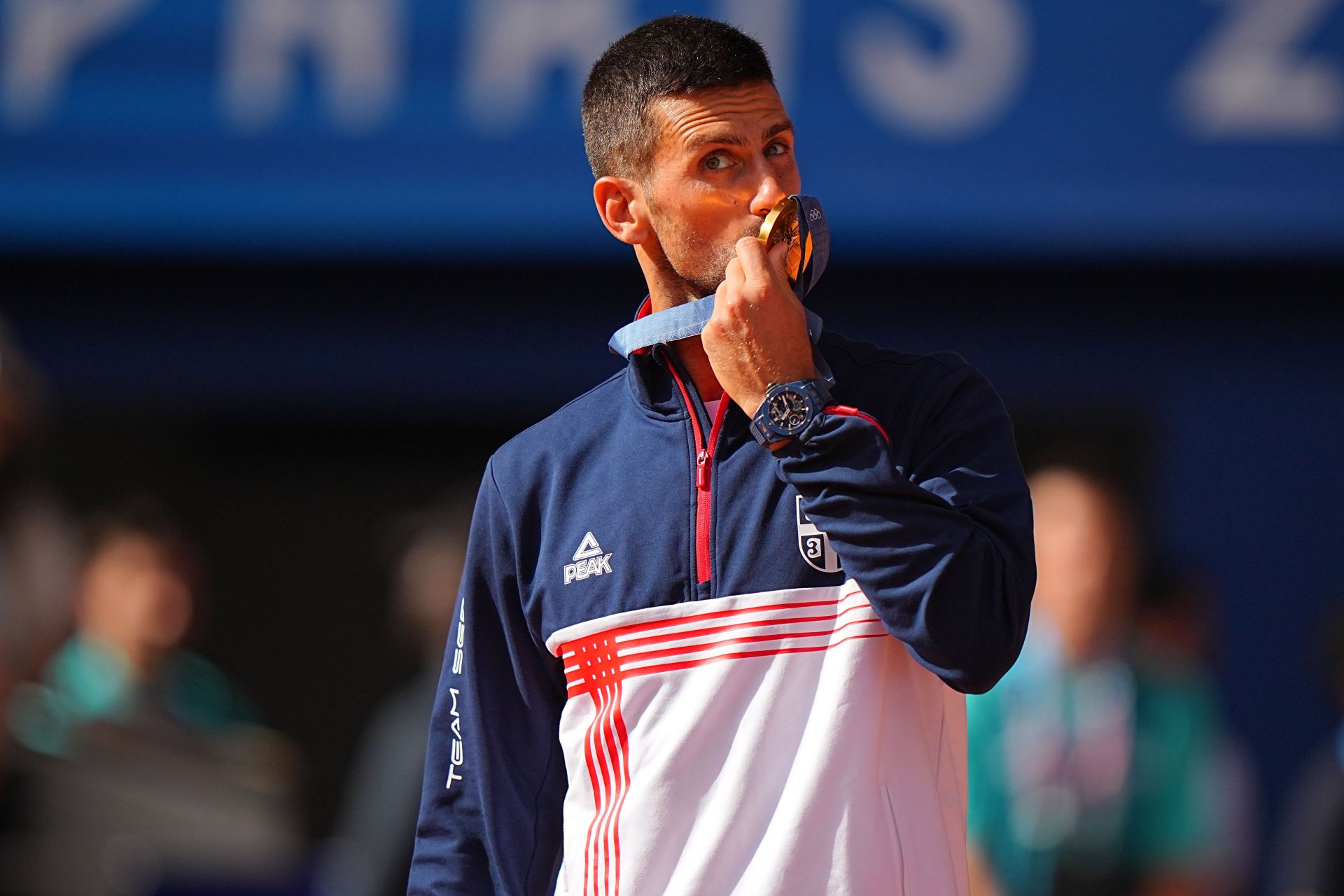 Novak Djokovic with his gold medal (Source: Getty)