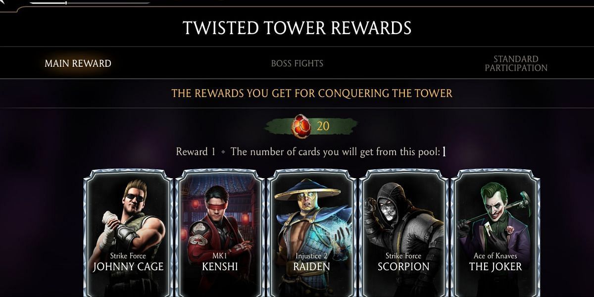 Main rewards in Fatal Twisted Tower (Image via NetherRealm Studios)