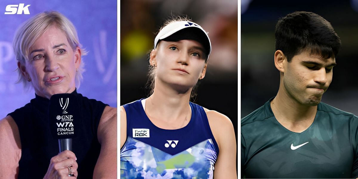 (Left to Right) Chris Evert, Elena Rybakina, Carlos Alcaraz (Source: Getty Images)