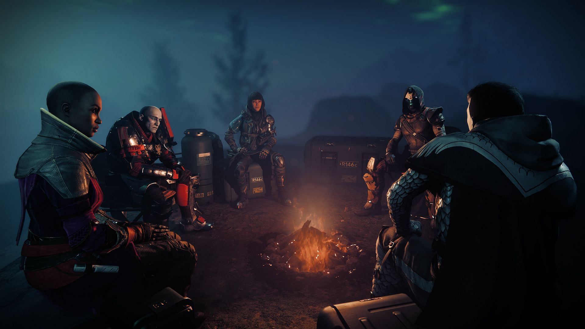 Destiny 2 characters around a Bonfire (Image via Bungie)