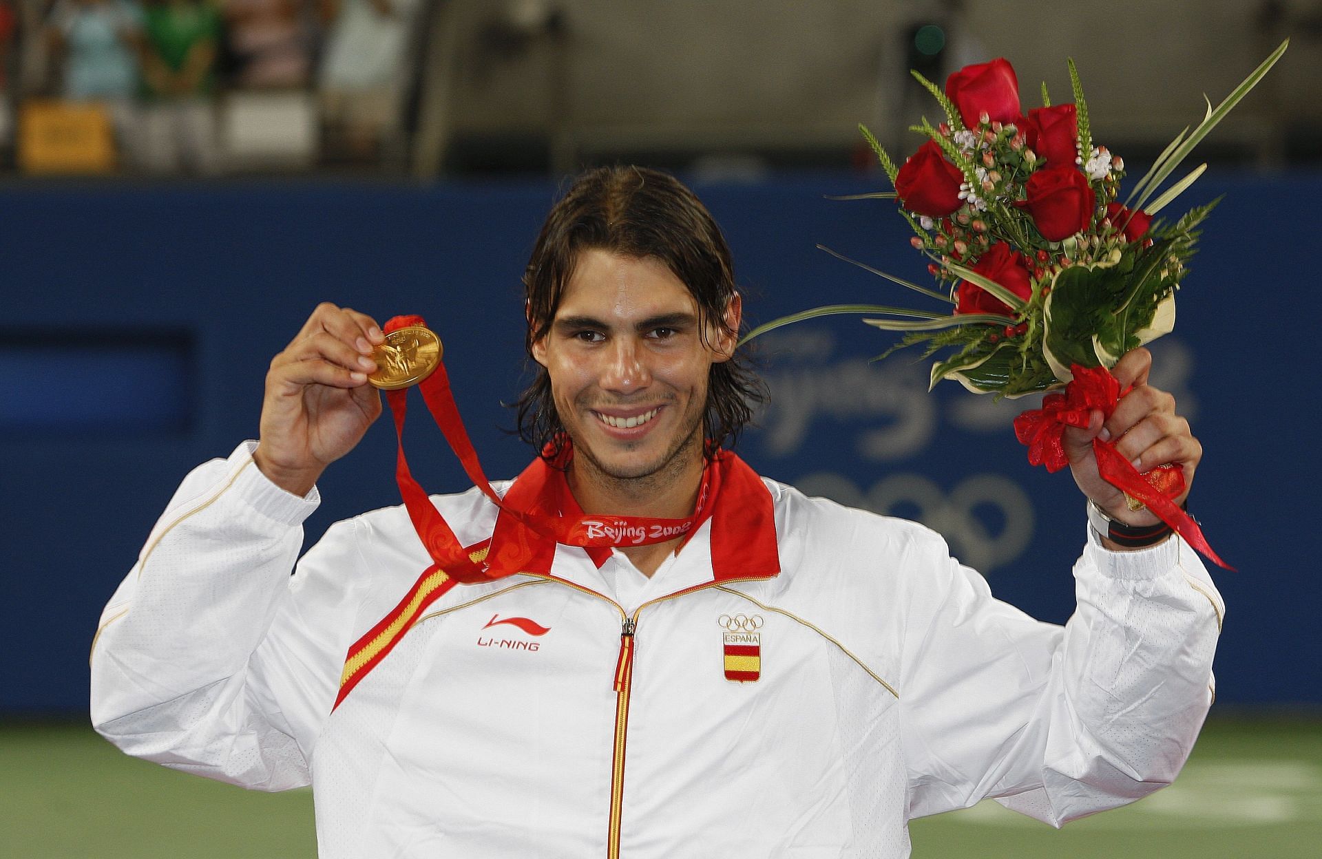 Rafael Nadal poses with his Olympic gold medal from Beijing 2008 (Getty)