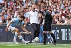 Guardiola storms down tunnel after appearing to be irked by Manchester City star linked with transfer during win vs Manchester United