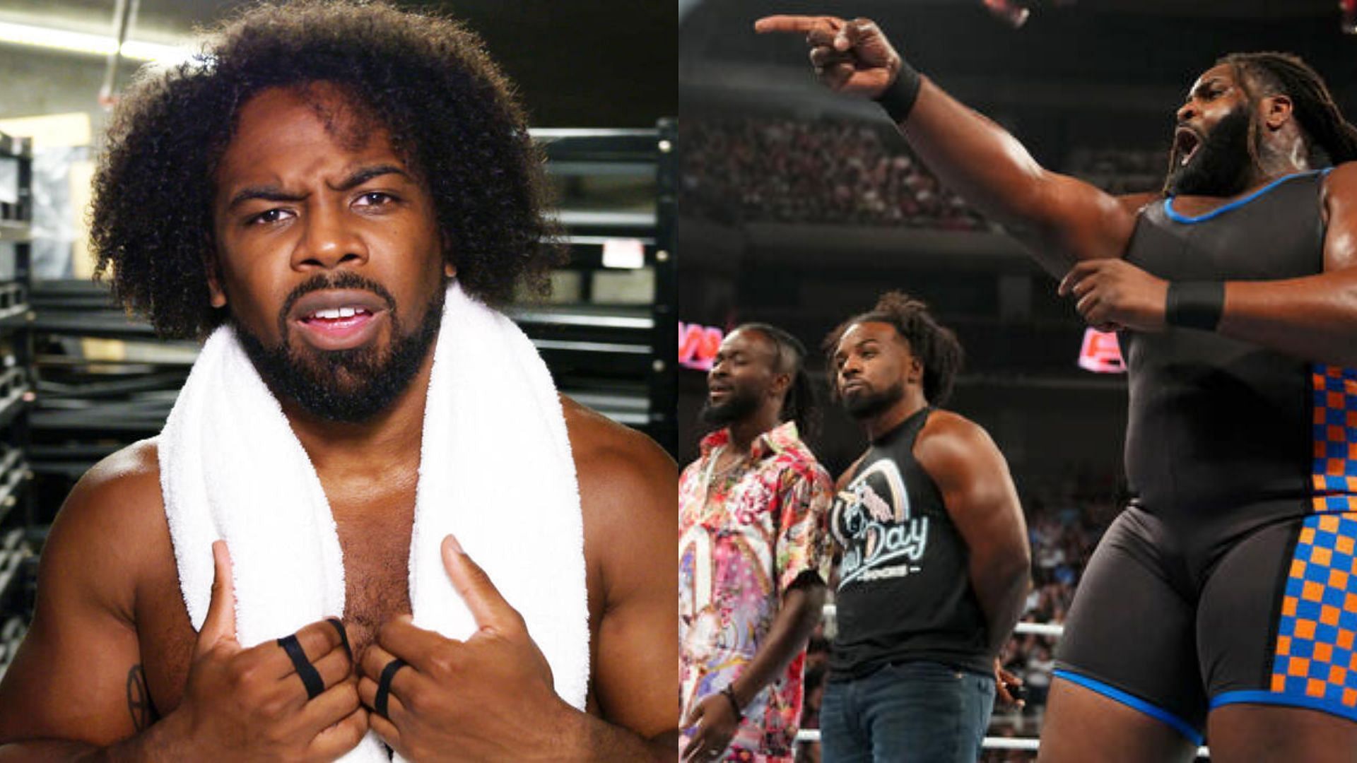 Xavier Woods (left), The New Day and Odyssey Jones (right) (Image Credits: WWE.com)