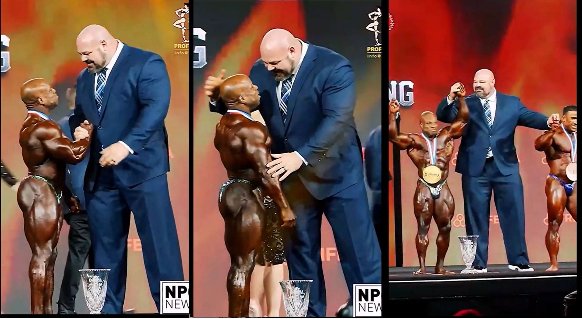 At the Mr. Olympia stage; via @Shawstrength on YouTube