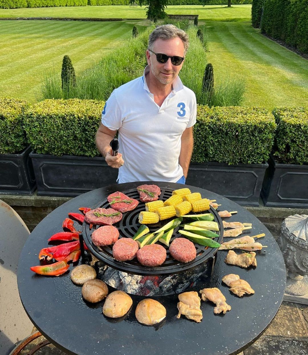 Christian Horner preparing barbeque in their backyard (Source: @christianhorner on Instagram)