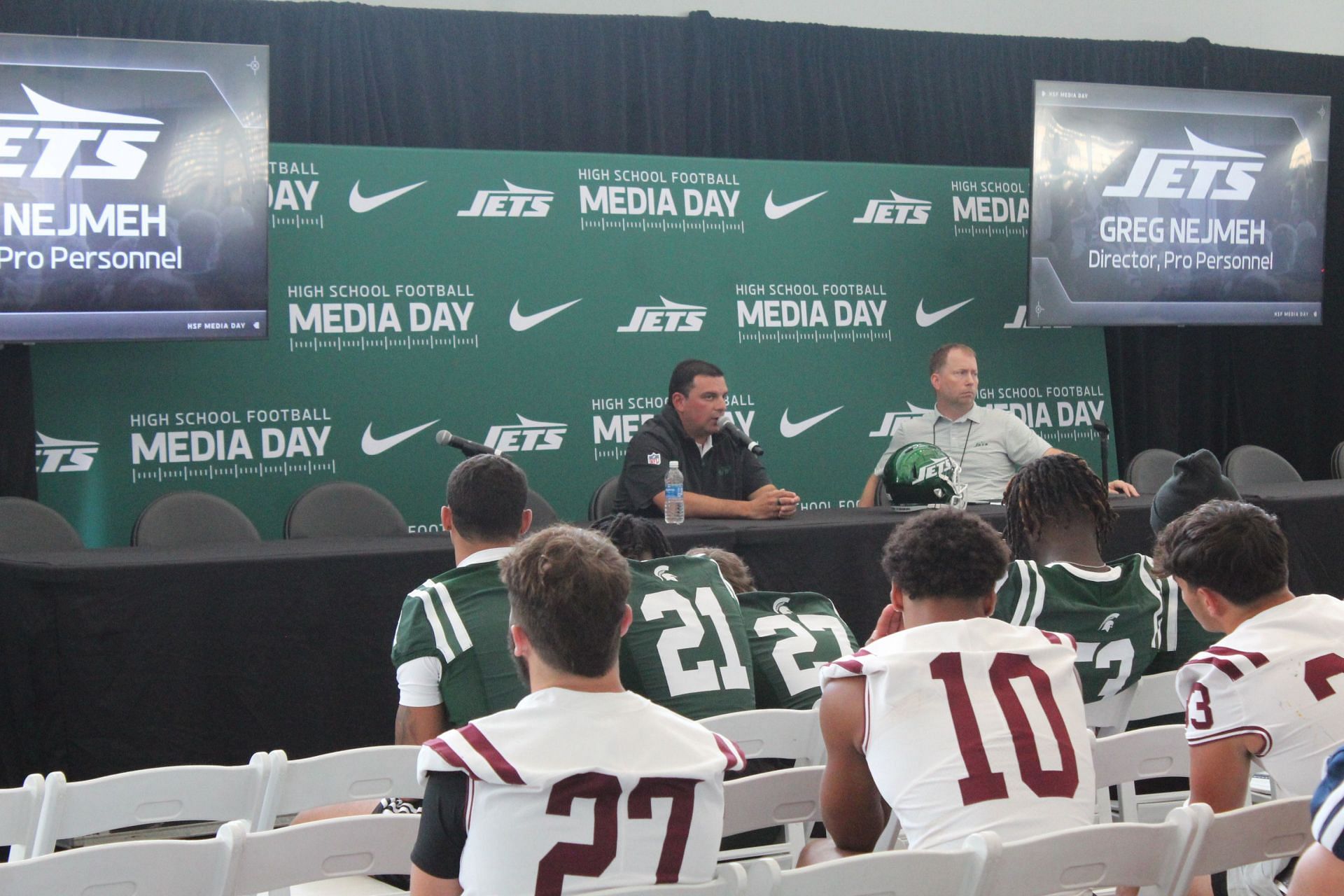 Greg Nejmeh, Director of Pro Personnel, speaks to High School football players from the Super Football Conference (Photo Credit: Kerry E Porter)