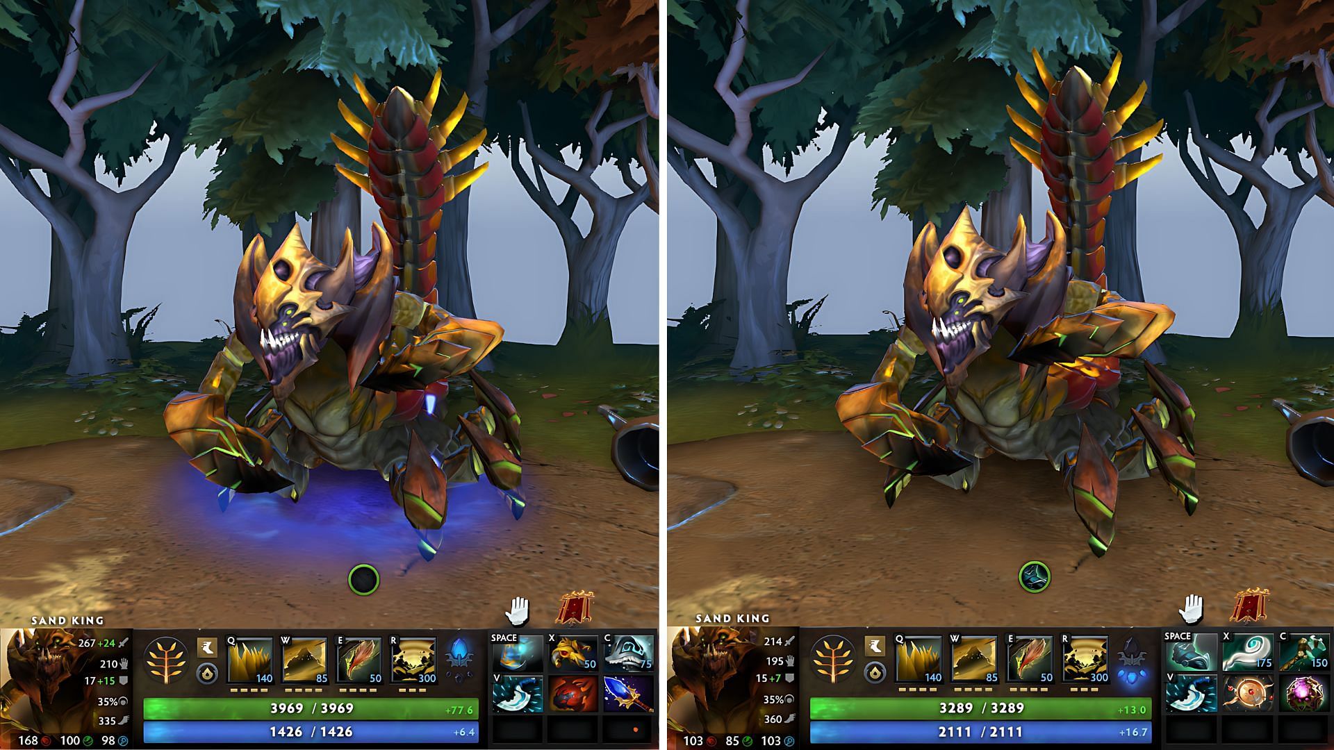 Sand King&#039;s position 3 and 4 builds (Image via Valve)