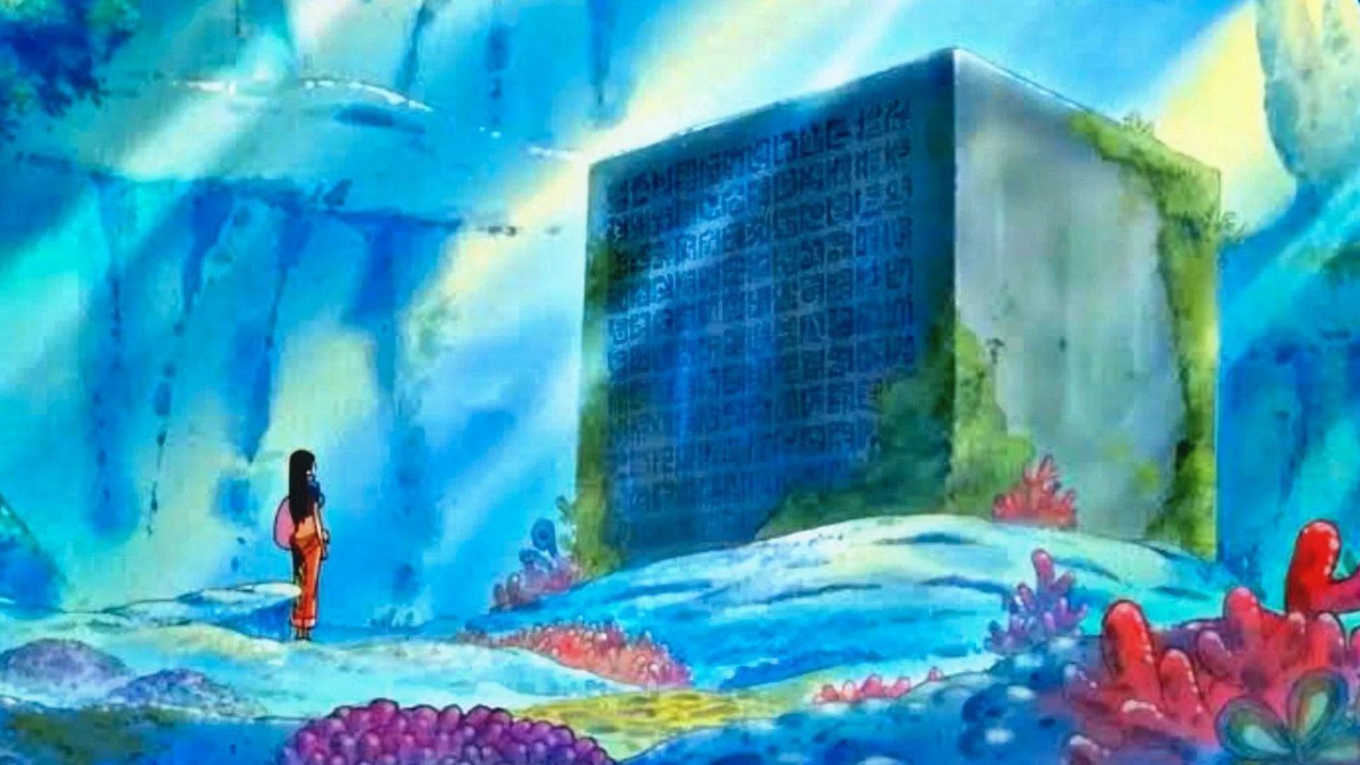 Nico Robin reads the Poneglyph at Fishman Island (Image via Toei Animation)