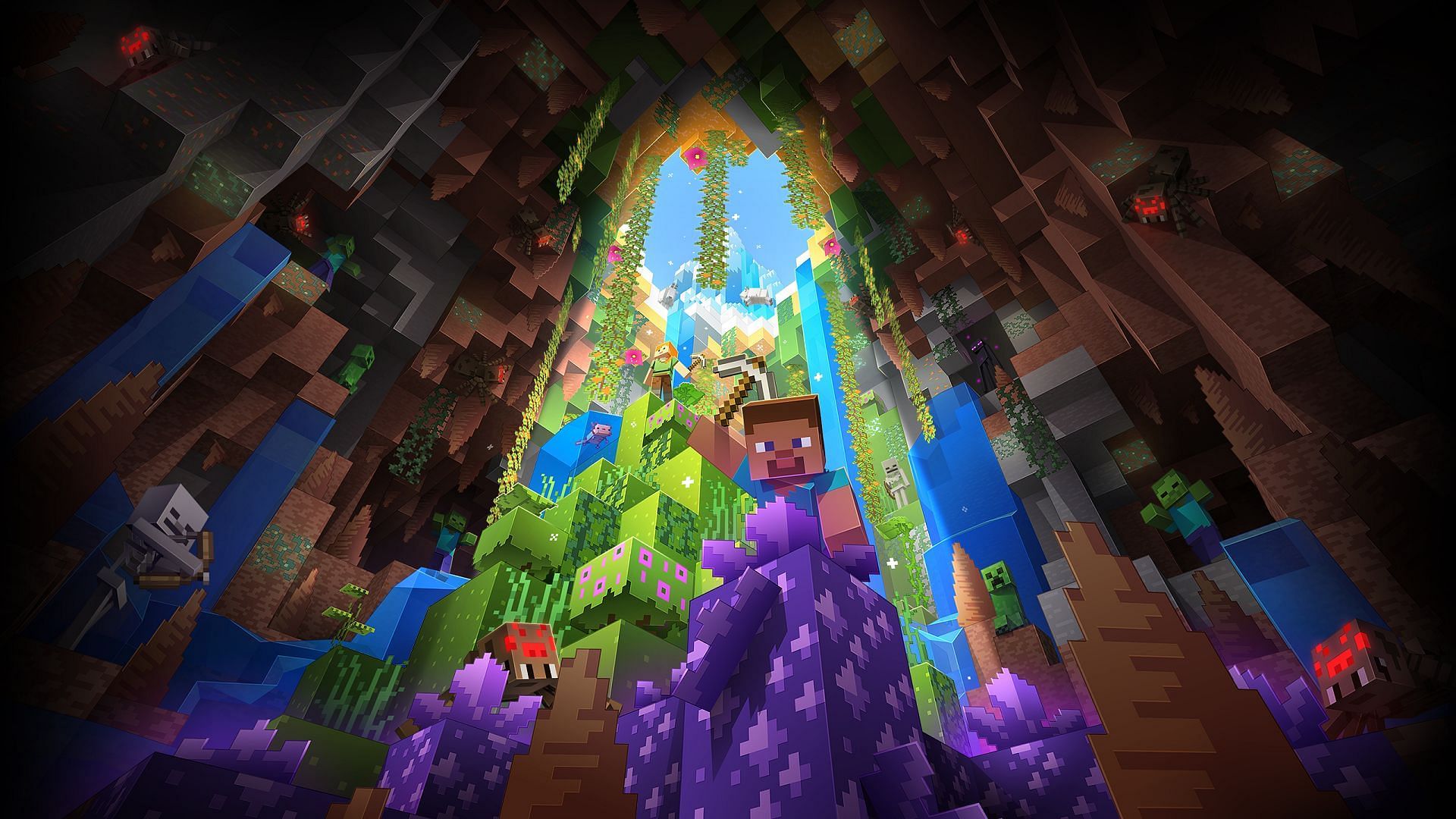 Caves &amp; Cliffs was such a huge Minecraft update it couldn&#039;t be contained in a single part (Image via Mojang)