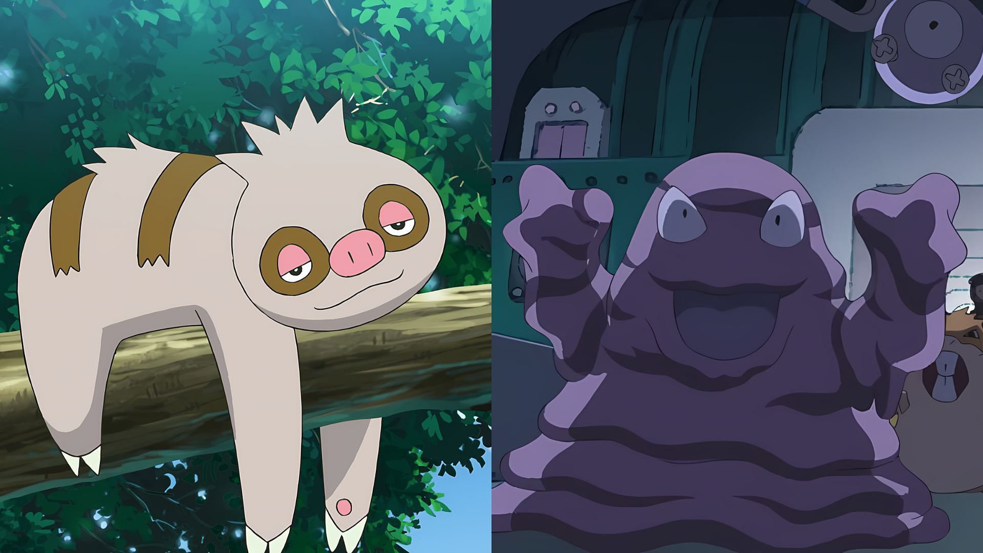 Grimer and Slakoth as seen in the anime (Image via The Pokemon Company)