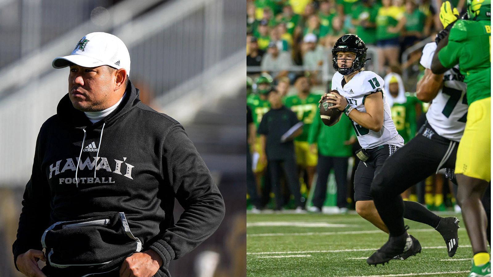 Hawaii coach Timmy Chang and QB Brayden Schager are looking for a possible 2024 bowl run. (Photo Credits: IMAGN)