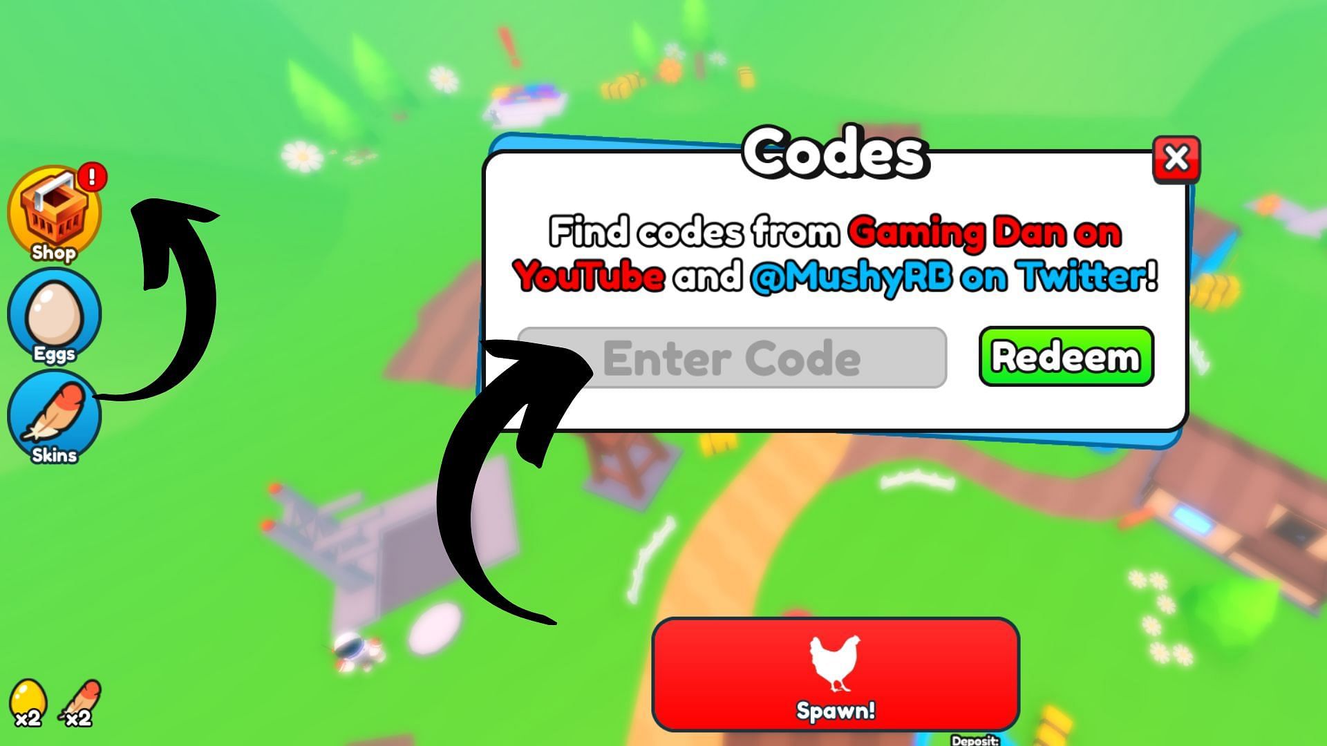 Redeem codes in Egg Empire (Image via Roblox || Sportskeeda)