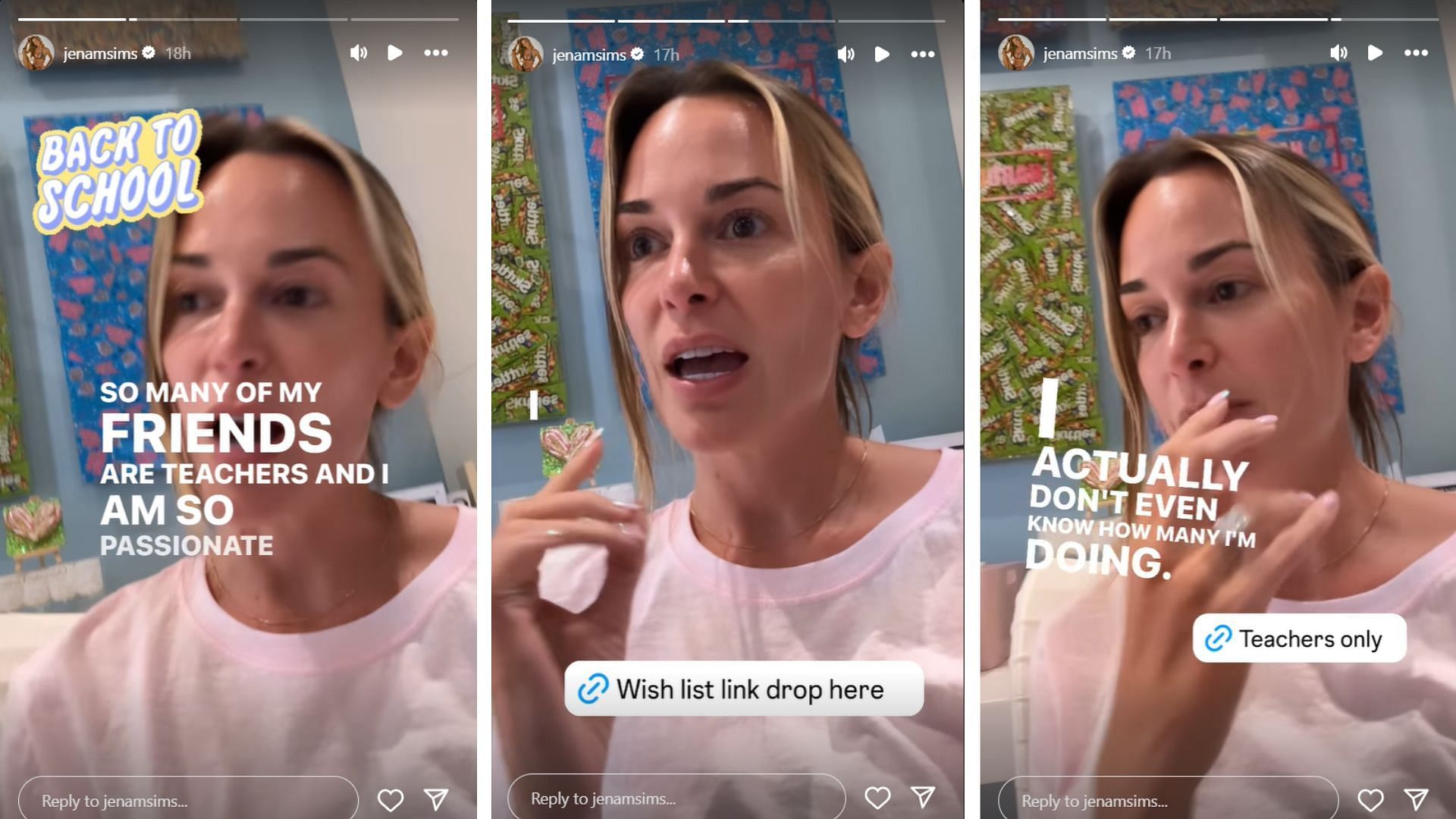 Screenshots of Jena Sims Instagram Stories (Images via @jenamsims/Instagram)