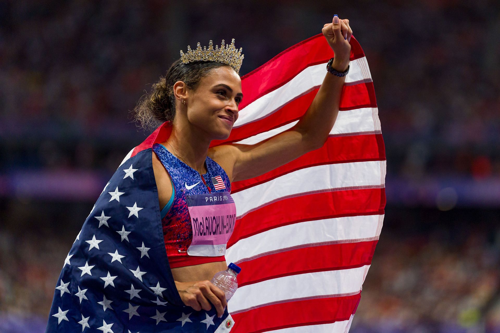 Sydney McLaughlin-Levrone of the USA celebrating her record-breaking win at the Paris Olympics [Image Source: Getty]