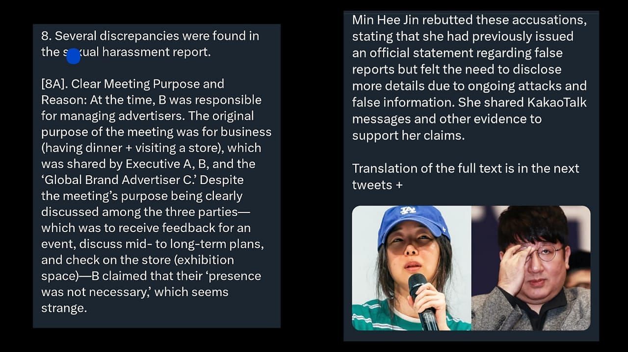 Min Hee-jin&#039;s response to female employee&#039;s s*xual harassment report (Image via X)