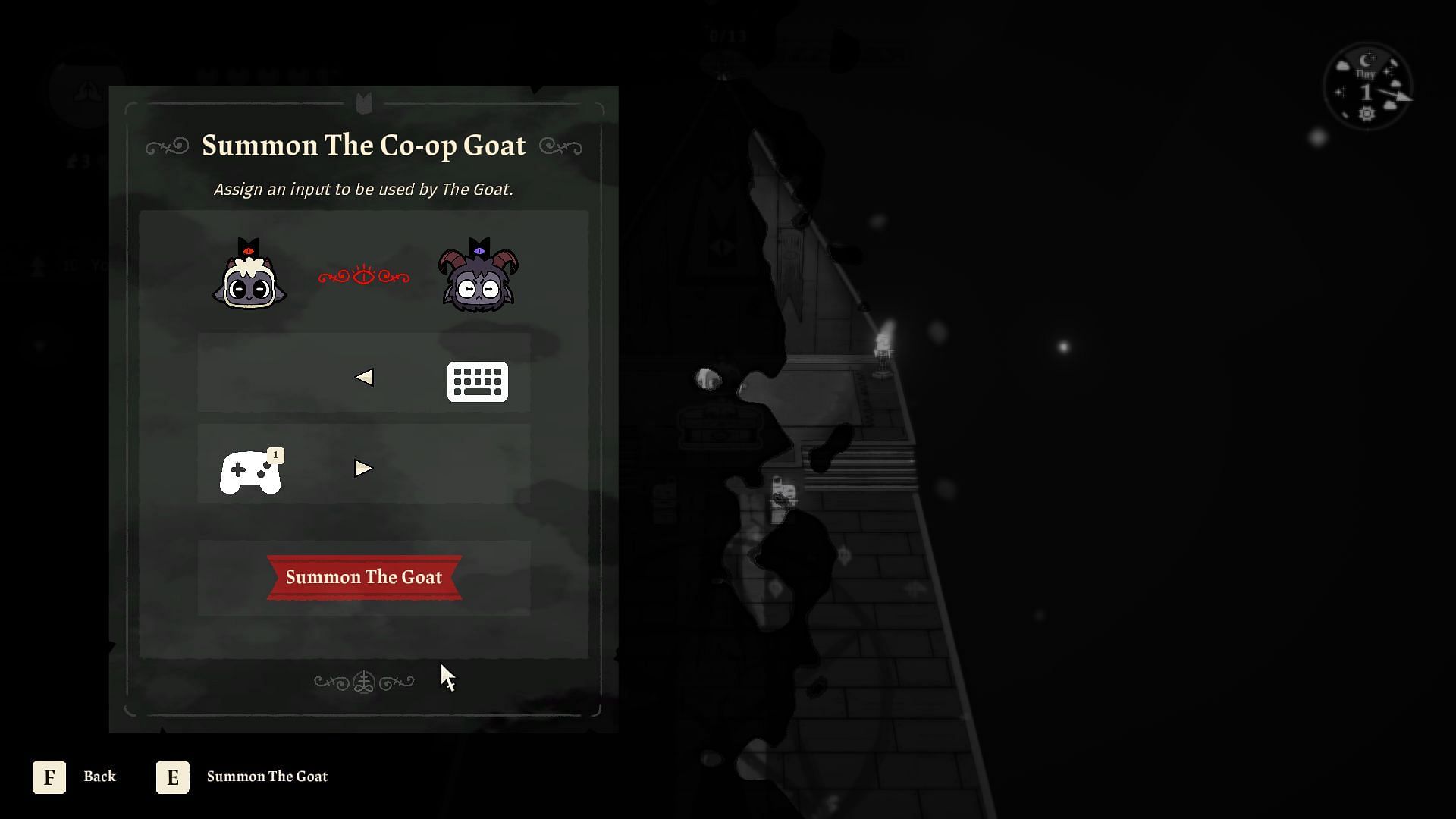 You need a secondary controller to access the &quot;Summon The Co-op Goat&quot; option (Image via Devolver Digital)