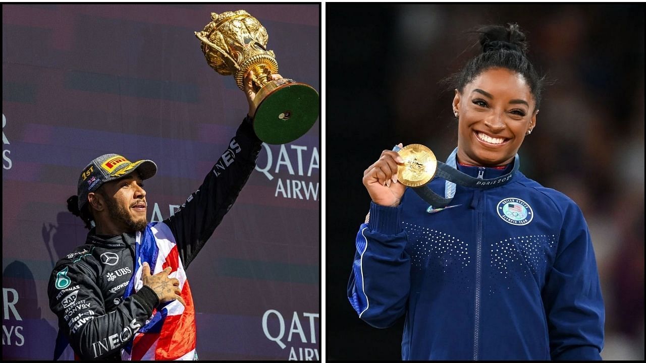 Olympic gold medalist Simone Biles supports Lewis Hamilton (Images from Getty Images)