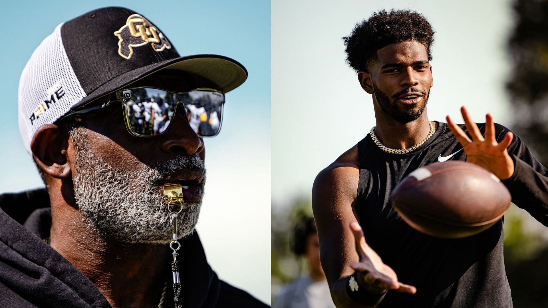 Colorado coach Deion Sanders and his son Shedeur Sanders 