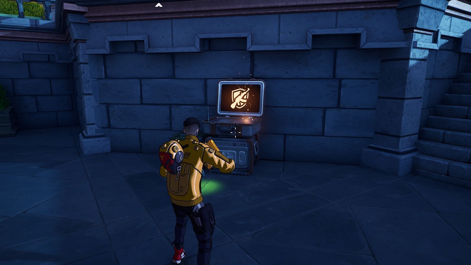 Interacting with SHADOW Briefing Armory in Fortnite (Image via Epic Games)