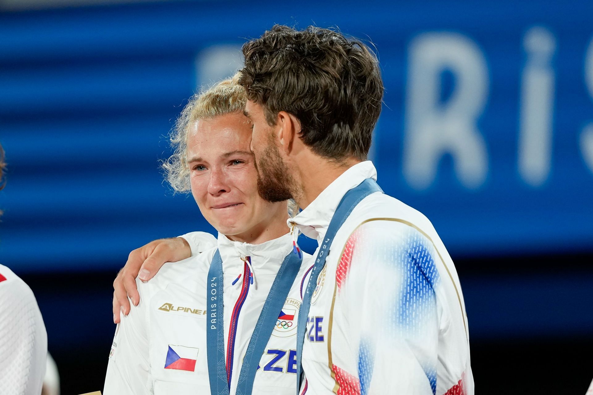 Katerina Siniakova and Tomas Machac pictured at Tennis Paris Olympics 2024 Source: Getty