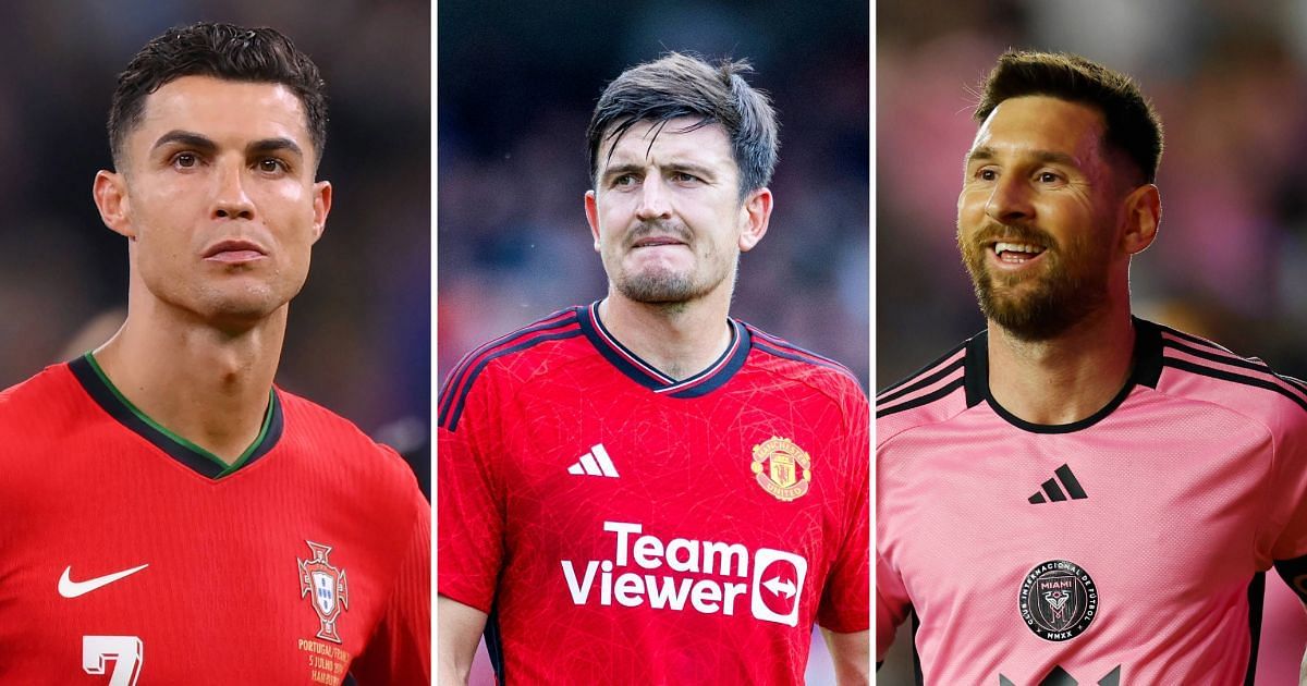 Cristiano Ronaldo, Harry Maguire and Lionel Messi (from left to right)