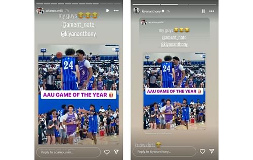Kiyan Anthony and Adam Oumiddoch's Instagram story